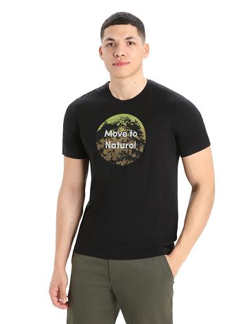 Black Men's Icebreaker Merino Tech Lite II Short Sleeve Natural Alps T Shirts | USA 1193LISH